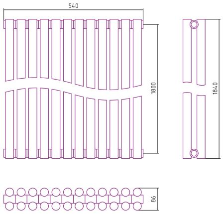 Отопительный радиатор ЭСТЕТ-11 н/ж 1800х540 / 12 сек (Матовый ЧЁРНЫЙ), артикул 31-0302-1812