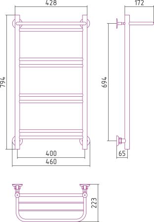 Полотенцесушитель водяной СТИЛЬЕ "Версия-Н1" 800х400 (Полка+1+2+2+2) П 16 (Белый), артикул 12621-8040