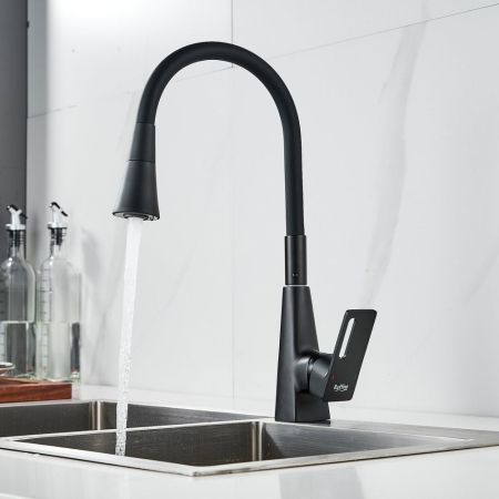 Смеситель для кухни с гибким изливом Raffine F313H-3, черный