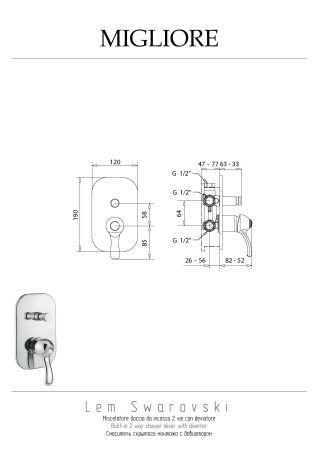 LEM SWAROVSKI См-ль моноком. скрытого монтажа, 2-х позиционный с девиатором, золото, артикул 18895