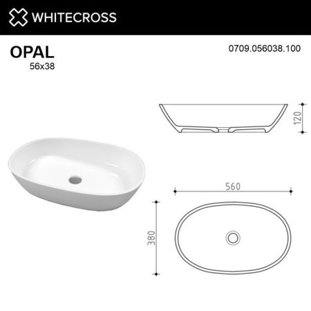 Умывальник WHITECROSS Opal 56x38 (белый глянец) иск. камень