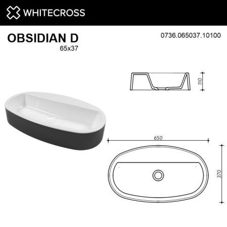 Умывальник WHITECROSS Obsidian D 65x37 (черный/белый глянец) иск. камень Умывальник WHITECROSS Obsidian D 65x37 (черный/белый глянец) иск. камень