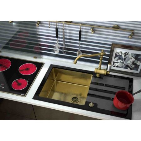 Кухонная мойка ZorG Glass GL-7851-BLACK-BRONZE Черный / Бронза