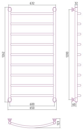Полотенцесушитель водяной "ГАЛАНТ+" 1200х600 (САТИН), артикул 071-0200-1260