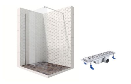 Душевая перегородка Ambassador Walk-in 15031101-ST3, свободный вход, линейный трап, 90см