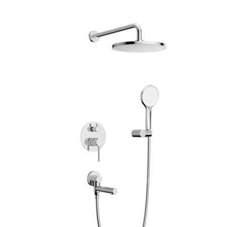 RELAX-VDSET-01 Душевой комплект встраиваемый с изливом (смеситель встраиваемый, верхний душ, ручной душ со шлангом, штуцер с держателем), хром, артикул RELAX-VDSET-01