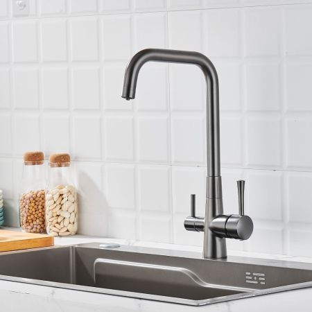 Смеситель для кухни с подключением фильтра Shevanik S528T, оружейная сталь, артикул S528T