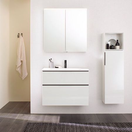 BURGBAD EqioТумба с раковиной подвесная 920х620х490мм, керамическая раковина белая, с 1 отв под смес, ручки G0252, цвет мебели белый глянец