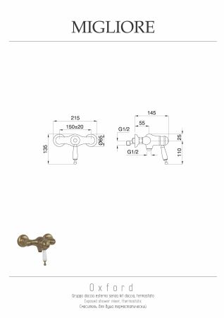OXFORD Смеситель для душа моноком. термостат. внешний, выход М1/2", ручка белая, золото, артикул 19169