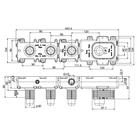 FIMA|Carlo Frattini Внутренняя часть встраиваемого механического смесителя для душа на 2 источника
