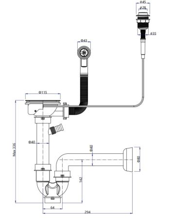 Сифон одинарный  3 1/2" п/авт с круг пер черный, артикул 13PB2-P2  павт  черн