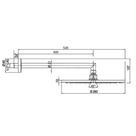 Верхний душ, Bossini, Cosmo, тип установки-настенный, размер душевого диска, мм-280*280, форма-круглая, держатель-есть, размер держателя-400, цвет-черный матовый, артикул H70596I.073