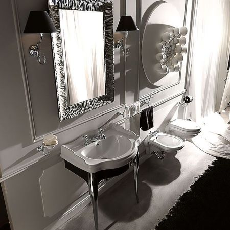 KERASAN Retro Комплект мебели черный глянцевый для раковины 73см, ножки (арт.736290): хром (упаковка-2 коробки), артикул 7362K2