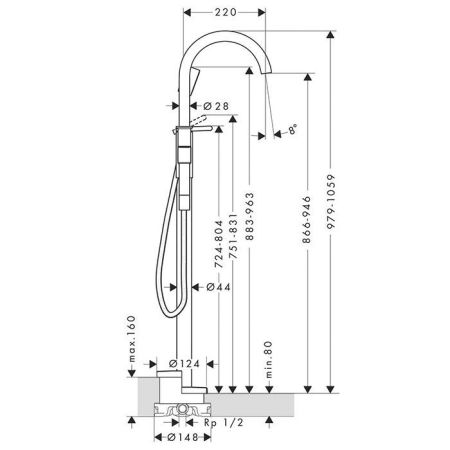 AX One Смеситель для ванны, напольный, хром, артикул 48440000