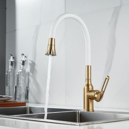 Смеситель для кухни с гибким изливом Raffine F303G-1, золотой сатин, артикул F303G-1