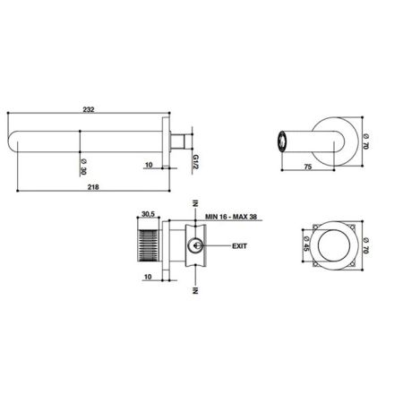 Bongio Time 2020 Смеситель встраиваемый на раковину из стены 220мм, нержавеющая сталь, артикул 70539AS00