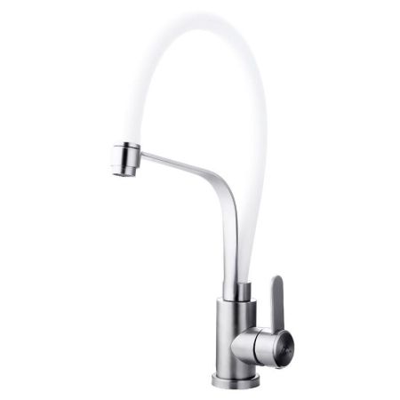 Смеситель для кухни с гибким изливом FASHUN A54012-8, сатин/белый, артикул A54012-8