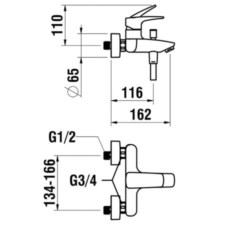 Смеситель для ванны и душа, Laufen, Laurin, тип открывания воды-однорычажный, тип регулирования воды-керамический картридж, монтаж-настенный, отверстия для монтажа-2, вынос излива, мм-162, тип излива-неподвижный, цвет-хром, артикул 3.2120.7.004.400.1