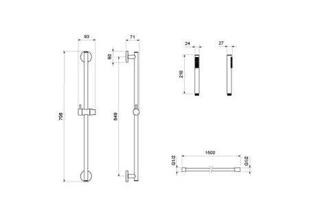 AQ1360CR ЕВРОПА смеситель для душа + AQ2012CR ЕВРОПА душевой гарнитур 1jet 65 см, артикул AQ1332CR