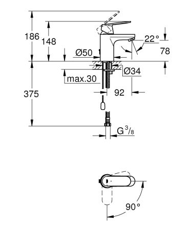 Смеситель для раковины GROHE Eurosmart Cosmopolitan с цепочкой и энергосберегающим картриджем, хром (2337800e)
