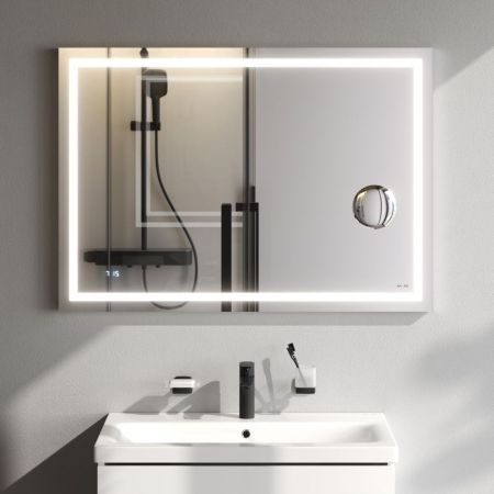 M91AMOX1003WG Универсальное зеркало с контурной Led-подсветкой, часами и косметическим зеркалом 100