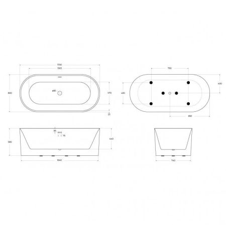 Акриловая ванна BELBAGNO BB705-1800-800, артикул BB705-1800-800