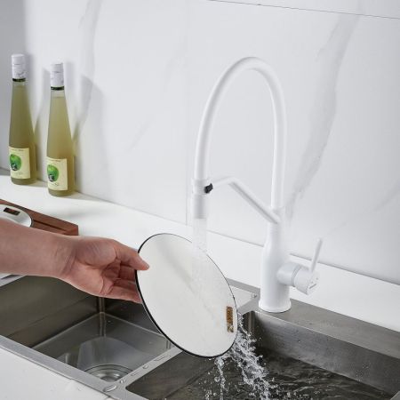 Смеситель для кухни с гибким изливом Shevanik S343C-1, белый