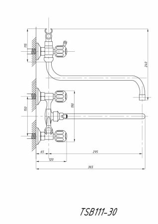 Смеситель для ванны с душем TSARSBERG (TSB-111-30) тип См-ВУДРНШлА, артикул TSB-111-30