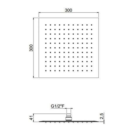 Верхний душ, Carimali, MySlim, ультратонкий, тип установки-потолочный, размер душевого диска, мм-300*300, форма-квадратная, количество режимов-1, держатель-необходимо заказать, материал-нержавеющая сталь, цвет-хром, артикул SLM0006CRX