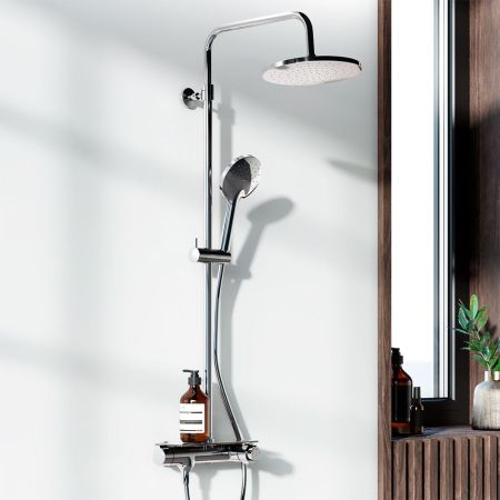 977750000 Jupiter душевая система с душевым ТМС смесителем-полкой, хром, артикул 977750000