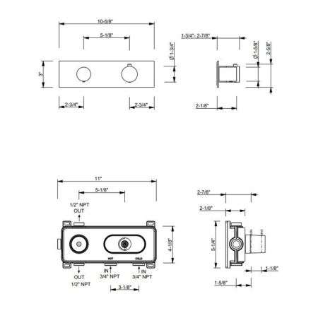 Fantini Nostromo Термостатический встраиваемый смеситель для душа на 2 потока , с поворотной ручкой, цвет Matt Gun Metal PVD, артикул 87 P5 G572B