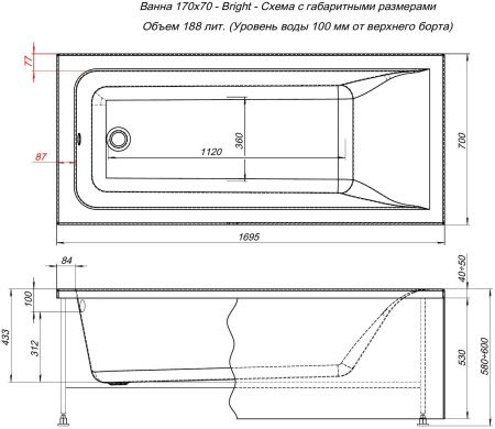 Акриловая ванна Aquanet Bright 170x70 Акриловая ванна Aquanet Bright 170x70