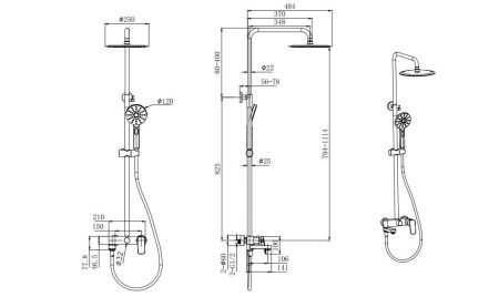 Душевая система 3jet 250мм AQUATEK AQ2040CR, артикул AQ2040CR