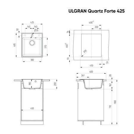 Мойка ULGRAN Quartz космос (Forte 425-08), артикул Forte 425-08
