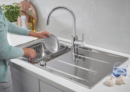Мойка GROHE из нержавеющей стали с корзинчатым вентилем, оборачиваемая K400 45 -S 86/50 1.0 (31566SD0)