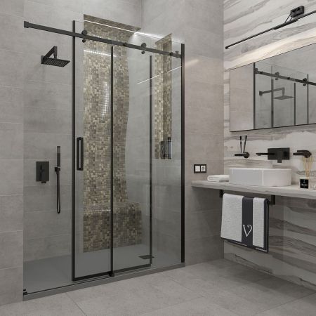 Душевая дверь Veconi Vianno VN-74B, 1500x1950, черный, стекло прозрачное, артикул VN74B-150-01-C4