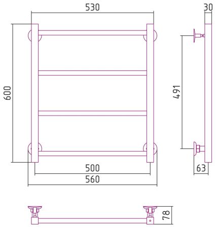 Полотенцесушитель водяной СТИЛЬЕ "Версия-КН" 600х500 (4) П 20х20 (Белый), артикул 12640-6050