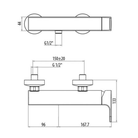 Gattoni H2Omix1000 Смеситель для душа вывод снизу ручка справа, цвет: хром, артикул 1025/10С0cr
