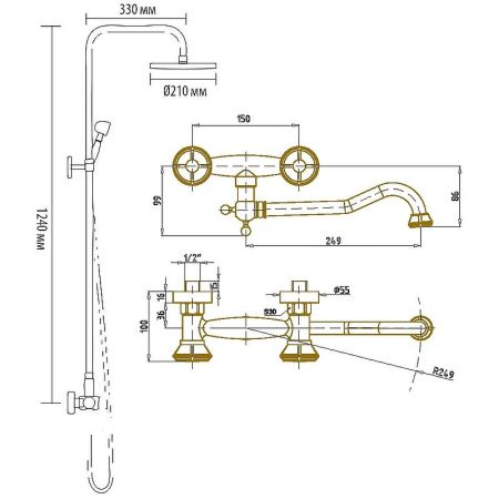 Душевая система Bronze de Luxe Royal 10121DR Бронза, артикул 10121DR
