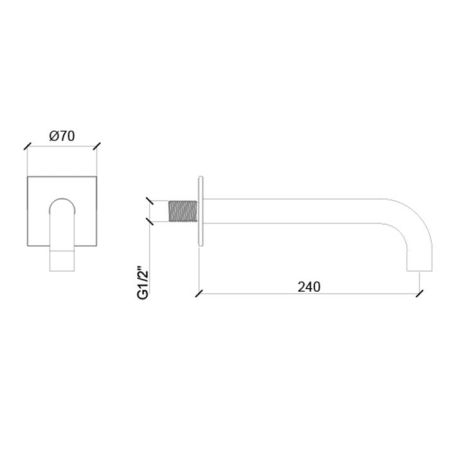 Излив, Almar, Waterfalls, настенный, вынос излива, мм-240, стандарт подводки-1/2", с квадратным отражателем, цвет-черный матовый, артикул E098011.MB