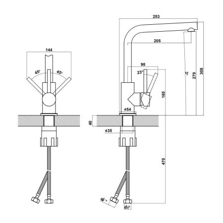 Смеситель для кухни Florentina ДЕЛЬТА 313.06H.1123.501, нуар