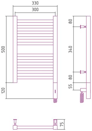 Полотенцесушитель электрический "МОДУС 3.0" 500х300 / МЭМ правый (Матовый чёрный), артикул 31-5701-5030