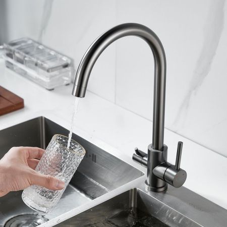 Смеситель для кухни с подключением фильтра воды Raffine F108T, оружейная сталь
