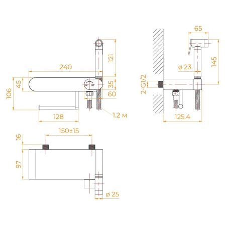 Смеситель с полочкой и держателем туалетной бумаги, с гигиеническим душем - RGW SP-222, хром, артикул 581408222-01