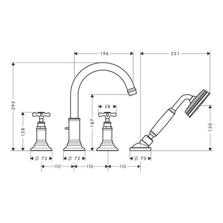 AX Montreux Смеситель на край ванны , цвет шлифованное золото, артикул 16546250