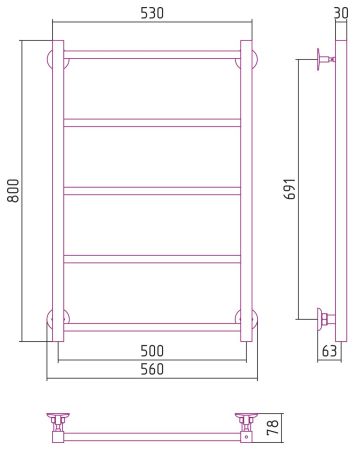 Полотенцесушитель СТИЛЬЕ "Версия-КН" 800х500 (5) П 20х20 (Белый)