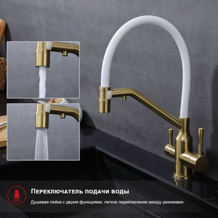 Смеситель для кухни с подключением фильтра Raglo R81.62.03, золотой сатин, артикул R81.62.03