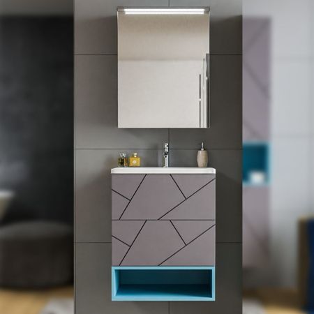 Комплект мебели для ванной Бриклаер КРИСТАЛЛ 60Z, графит/муссон, артикул КРИСТАЛЛ 60Z