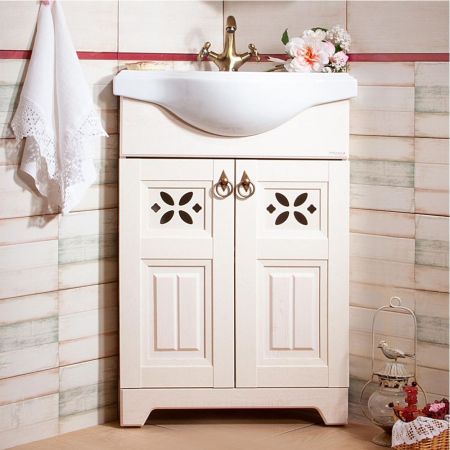 Тумба под раковину напольная угловая Бриклаер КАНТРИ бежевый дуб прованс, 60 см, артикул 4627125413704