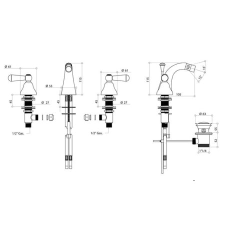 Bongio Oxford Lux Смеситель для биде, цвет хром/белый фарфор, артикул 19503CR0L